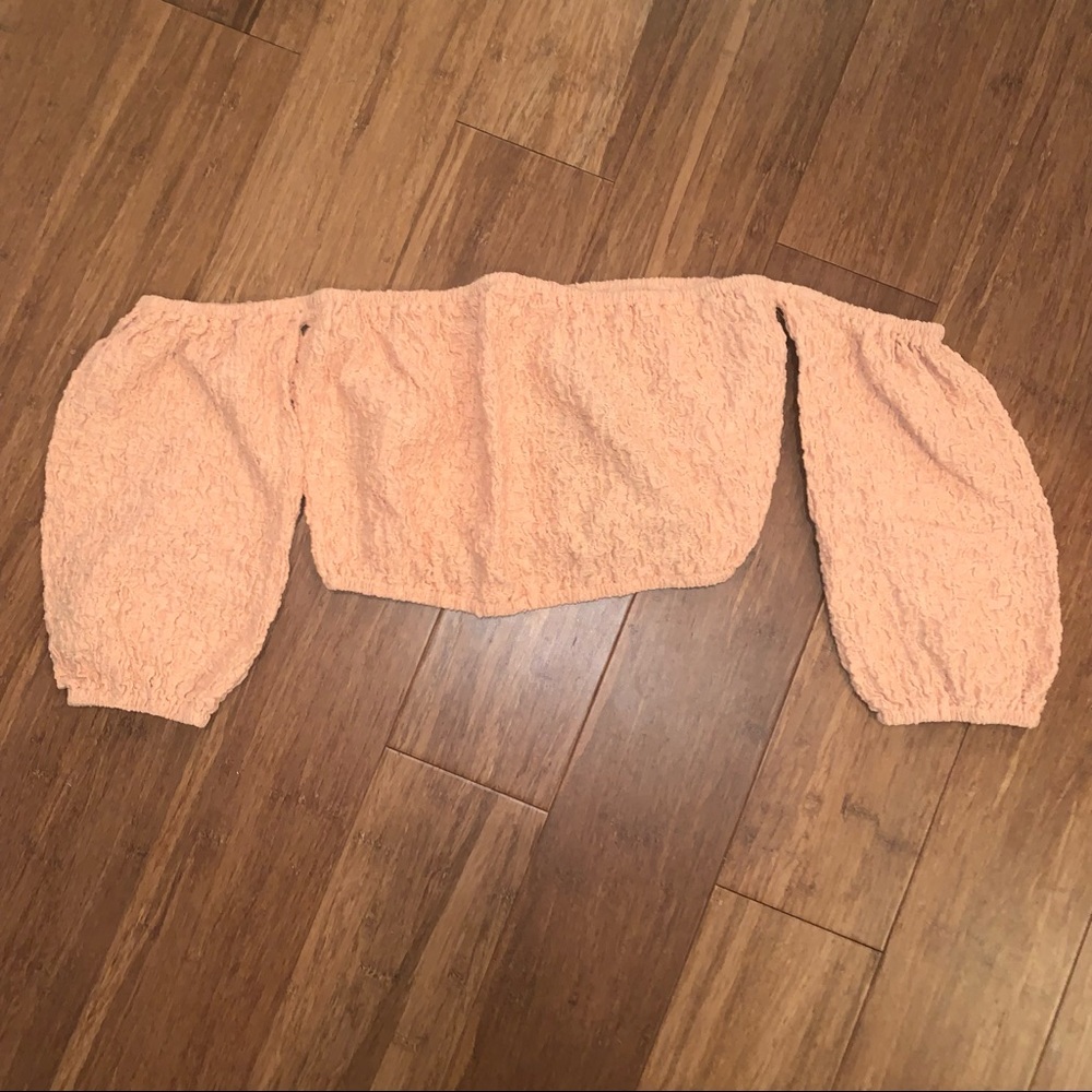 Le Lis Orange Textured Off the Shoulder Crop Top